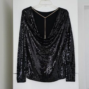 Michael Kors Sequin Draped Cowl with MK Chain